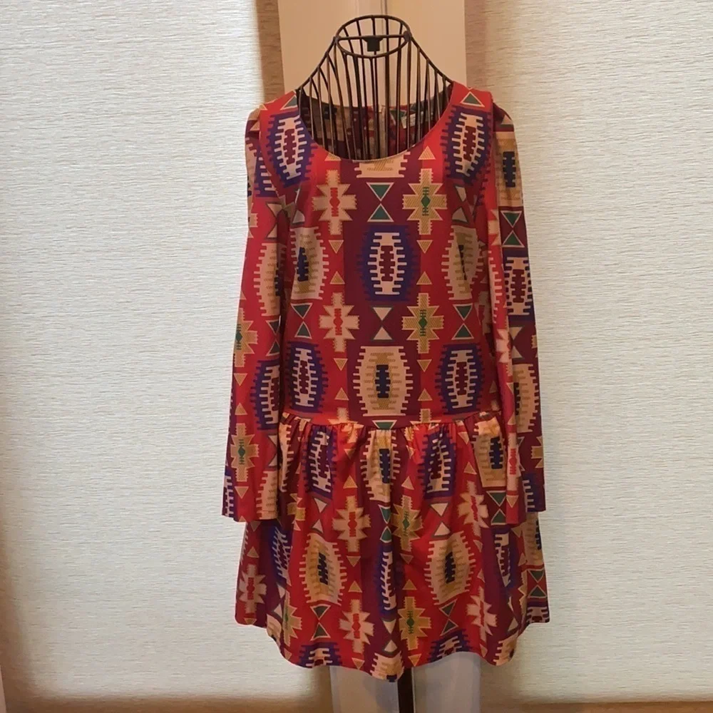 Anthropologie EyeDoll wildfires aztec print babydoll dress